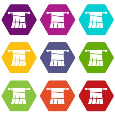 Bir askı simge kümesi renk altı yüzlü havluda