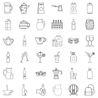 Şişe Icons set, anahat stili