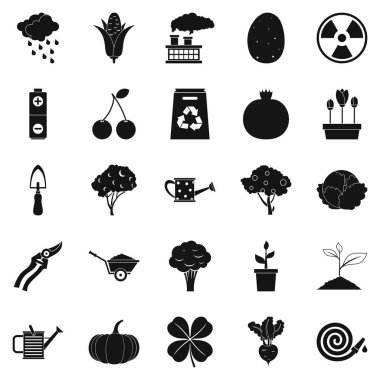 Tropikal bitki Icons set, basit tarzı