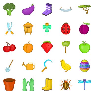 Bahçıvan Icons set. Beyaz arka plan üzerinde izole web için 25 bahçıvan vektör simge kümesi çizgi film