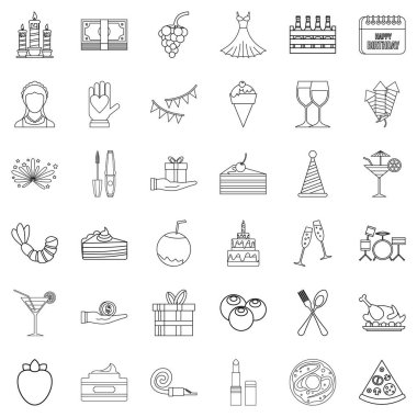 Parti kokteyl Icons set, anahat stili