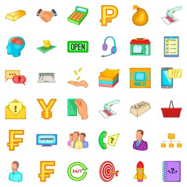 Bütün gün iş Icons set, karikatür tarzı