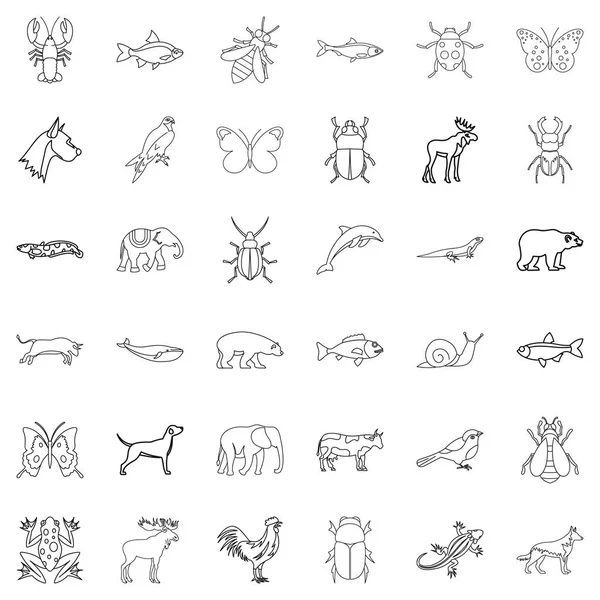 Conjunto de iconos de la naturaleza, estilo de contorno — Archivo Imágenes Vectoriales