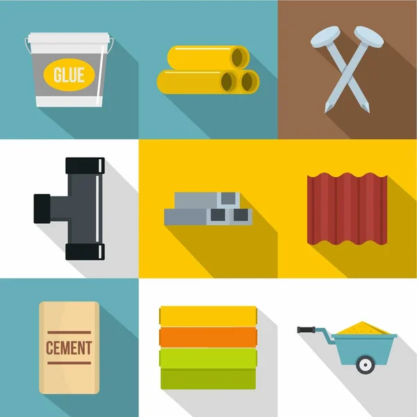 Conjunto de iconos de obras de construcción, estilo plano — Vector de stock