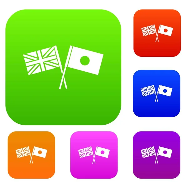 Banderas de Reino Unido y Japón cruzaron colección de conjuntos — Vector de stock