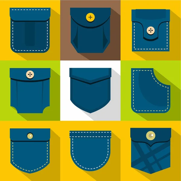 Conjunto de ícones de bolso, estilo plano — Vetor de Stock