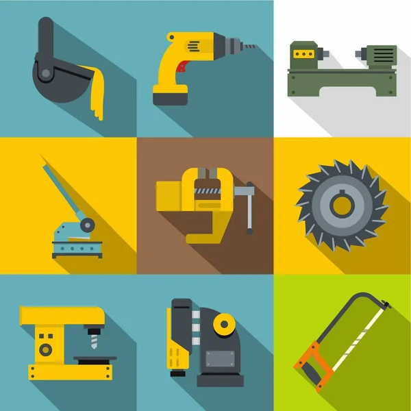 Industrie-Tools Icons Set, flacher Stil — Stockvektor