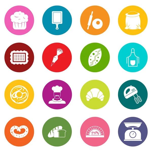Iconos de panadería muchos colores conjunto — Vector de stock