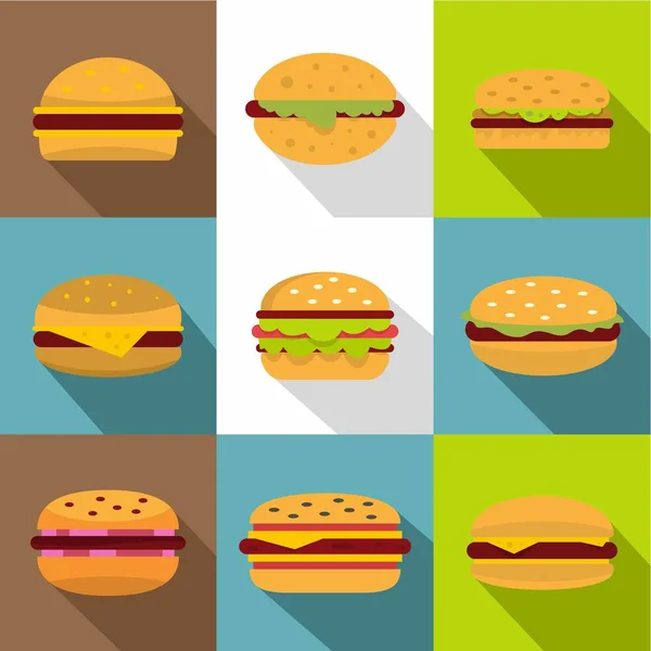 Conjunto de iconos de hamburguesa, estilo plano — Archivo Imágenes Vectoriales