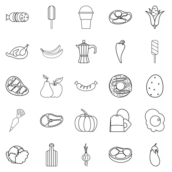 Φαγητό για όλα τα εικονίδια σετ, περίγραμμα στυλ — Διανυσματικό Αρχείο