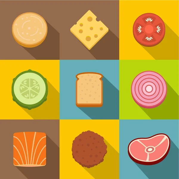 Conjunto de ícones de comida, estilo plano — Vetor de Stock