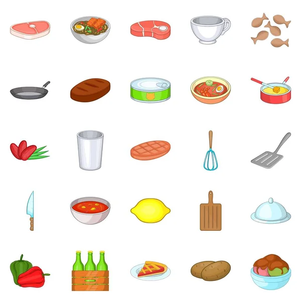 Conjunto de ícones de jantar romântico, estilo cartoon — Vetor de Stock