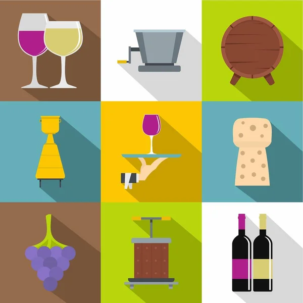 Vinbutik ikoner set, platt stil — Stock vektor