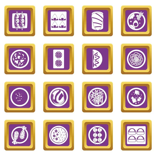 Giappone cibo icone set viola — Vettoriale Stock