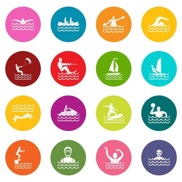 Icônes de sport nautique de nombreuses couleurs ensemble — Image vectorielle