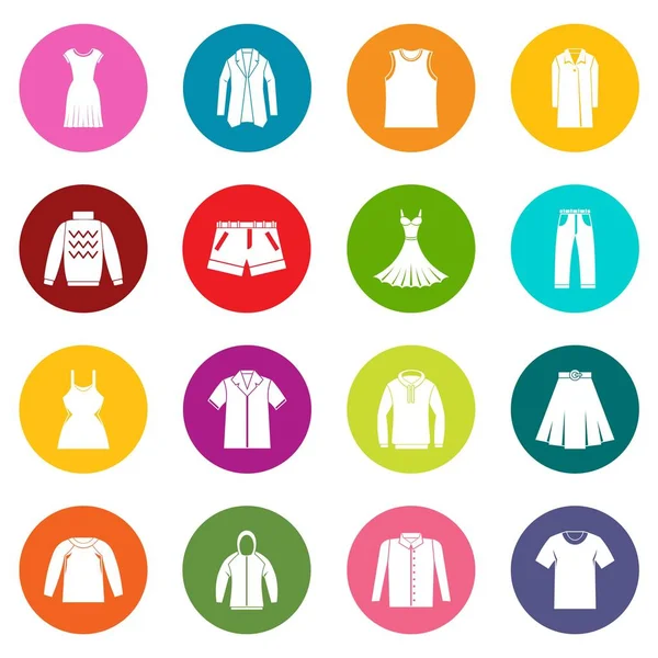 Diferentes iconos de ropa muchos colores conjunto — Vector de stock