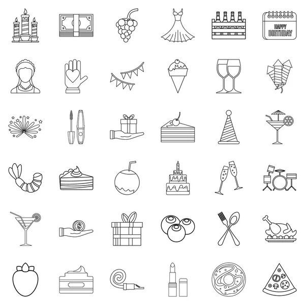 Conjunto de iconos de cóctel de fiesta, estilo de esquema — Vector de stock
