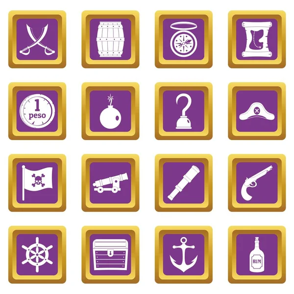 Conjunto de iconos pirata púrpura — Vector de stock