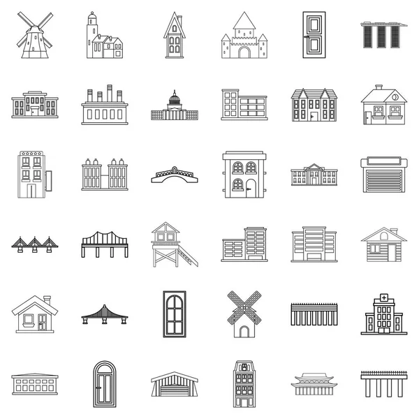 Conjunto de iconos de bungalow, estilo de contorno — Vector de stock