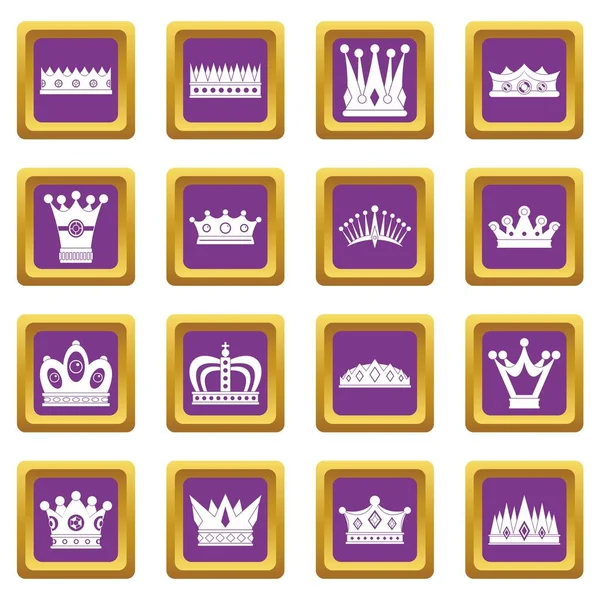 Couronne icônes ensemble violet — Image vectorielle