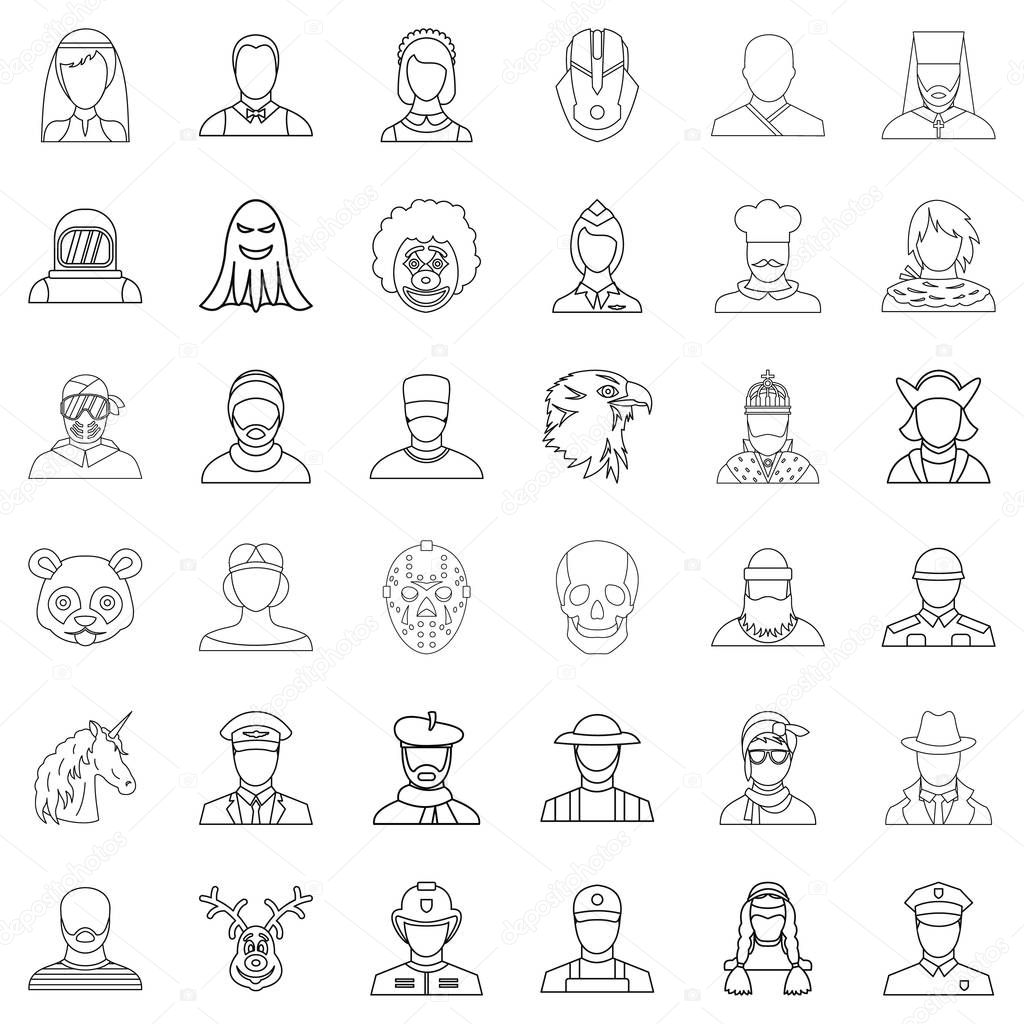 Woman icons set. Outline style of 36 woman vector icons for web isolated on white background