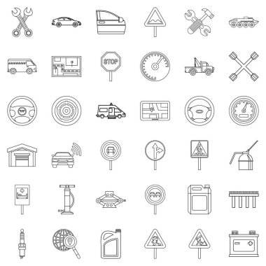 Araba sürücüsü Icons set, anahat stili