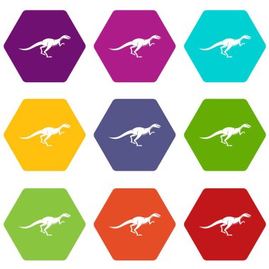 Renk altı yüzlü Velyciraptor Icon set