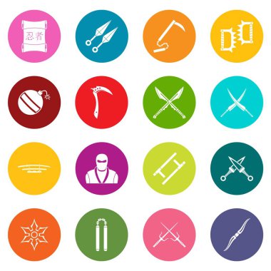 Çok renk Ninja araçları Icons set