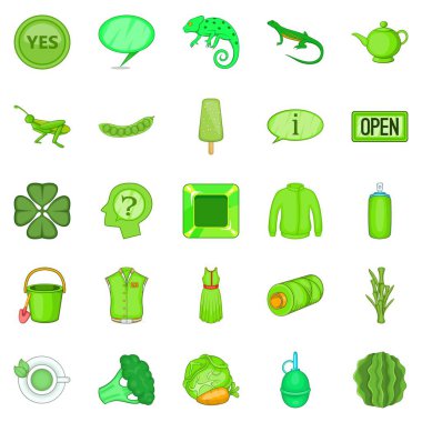 Çay tarlaları Icons set, karikatür tarzı