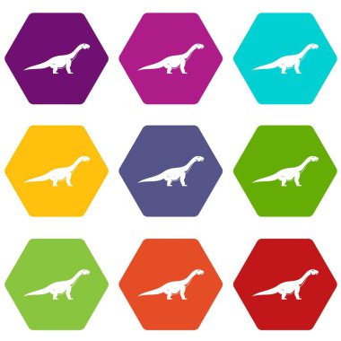 Renk altı yüzlü Titanosaurus dinozor Icon set