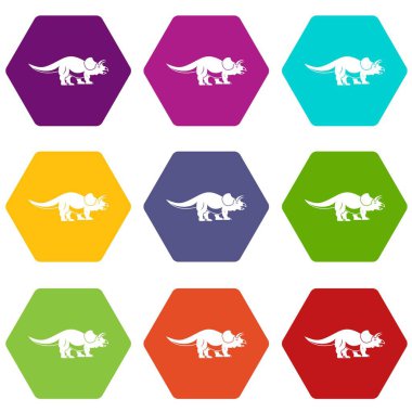 Renk altı yüzlü styracosaurus Icon set