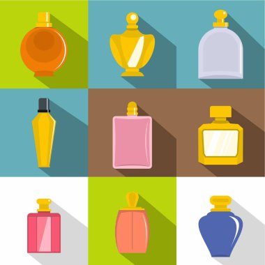 Parfüm Icons set, düz stil