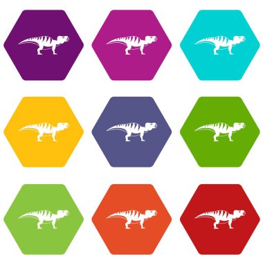 Renk altı yüzlü hadrosaurid dinozor Icon set