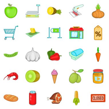 Sebze dükkanı Icons set, karikatür tarzı