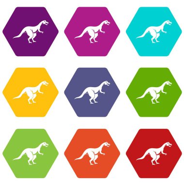 Renk altı yüzlü Theropod dinozor Icon set