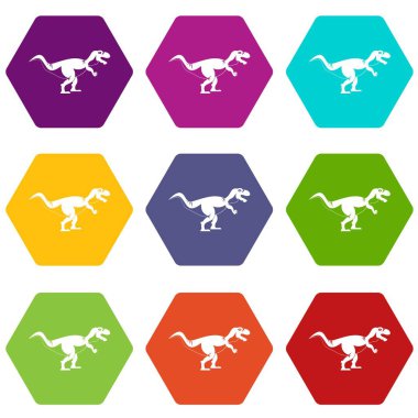 Renk altı yüzlü Tyrannosaur'u dinozor Icon set