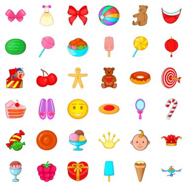 Eğlenceli tatil Icons set, karikatür tarzı