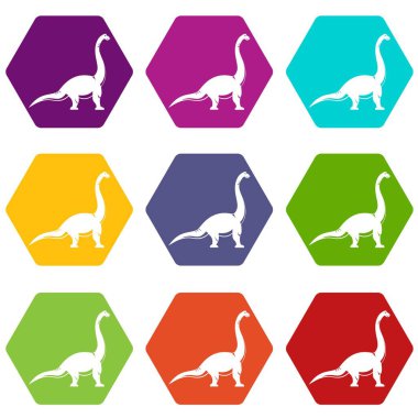 Renk altı yüzlü Brachiosaurus dinozor Icon set