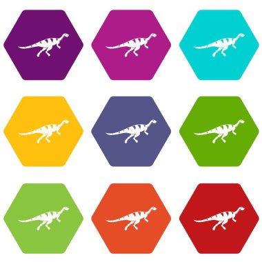 Renk altı yüzlü gallimimus dinozor Icon set