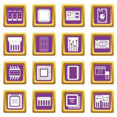 Bilgisayar çipleri simgeler mor ayarla