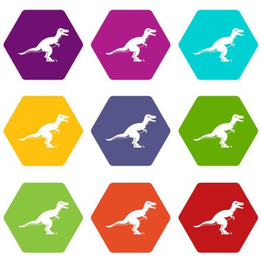 Renk altı yüzlü Theropod dinozor Icon set