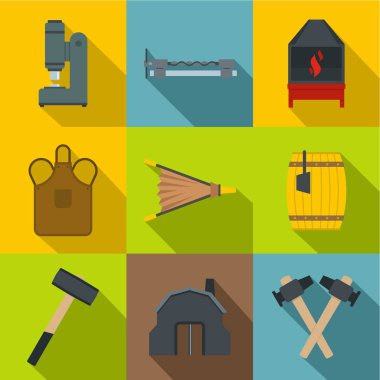 Demirci araçları Icons set, düz stil