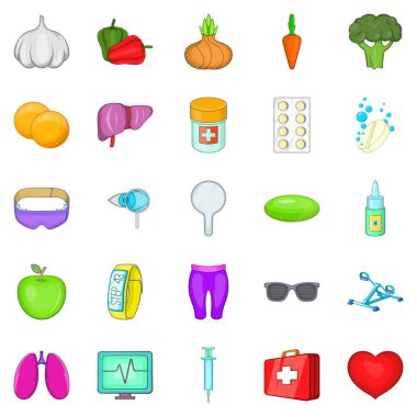 Halk ilaçları Icons set, karikatür tarzı