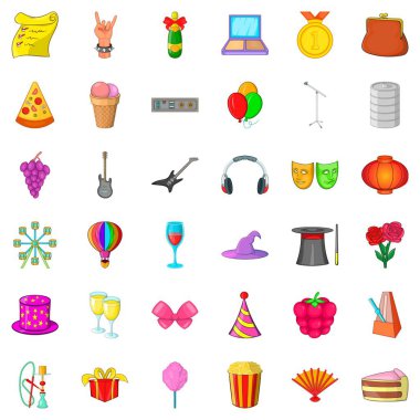 Eğlenceli tatil Icons set, karikatür tarzı