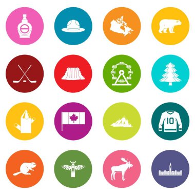 Çok renkli Kanada seyahat Icons set