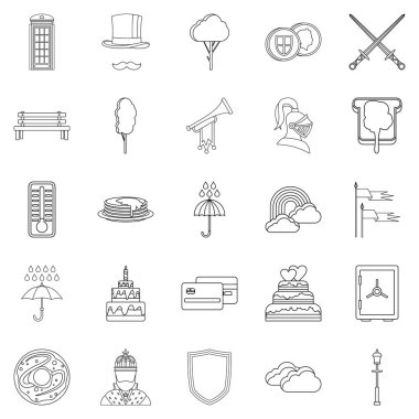 Yatak Icons set, anahat tarzı kahvaltı