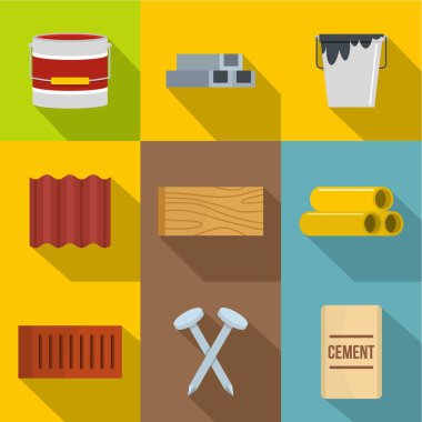 İnşaat ekipman Icons set, düz stil