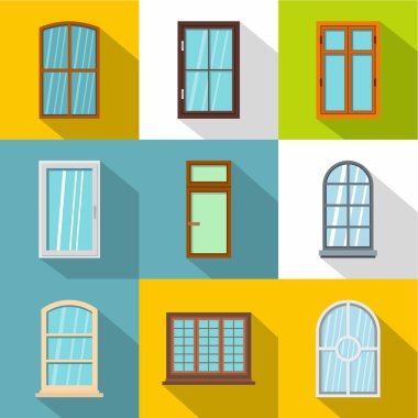 Modern pencere Icons set, düz stil