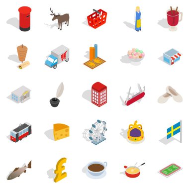 Europe Icons set, izometrik stil tatil