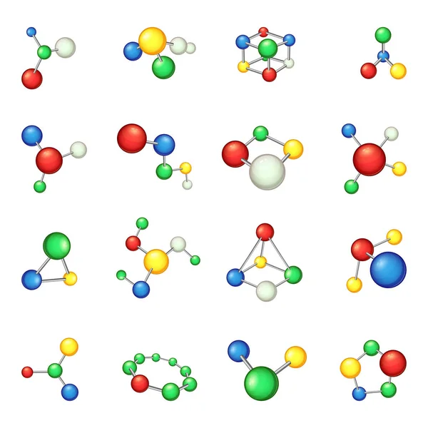 Набор иконок молекул, мультяшный стиль — стоковый вектор